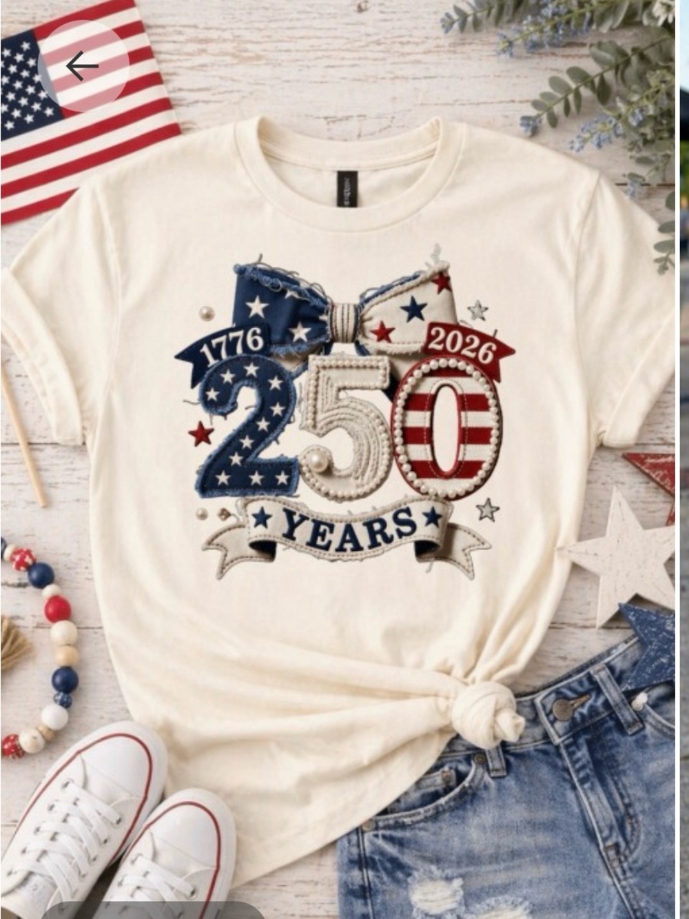 Patriotic 250th Anniversary Cream Graphic Tee